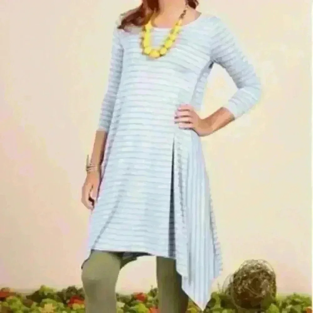 Matilda Jane Women's Gray and Blue Striped Long Sleeve Tunic Dress Size S